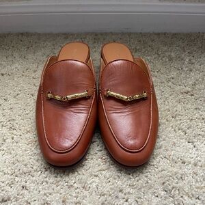 Brown Leather Mules with Gold Accent